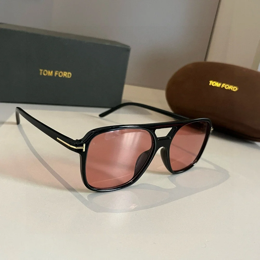 Tom Ford T-shaped Pink-Lens Black-Frame Sunglasses